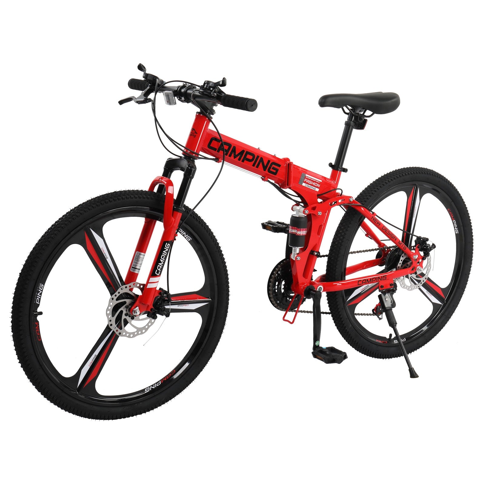 26" Folding Mountain Bike, Carbon Steel Frame, 21 Speed,Dual Suspension