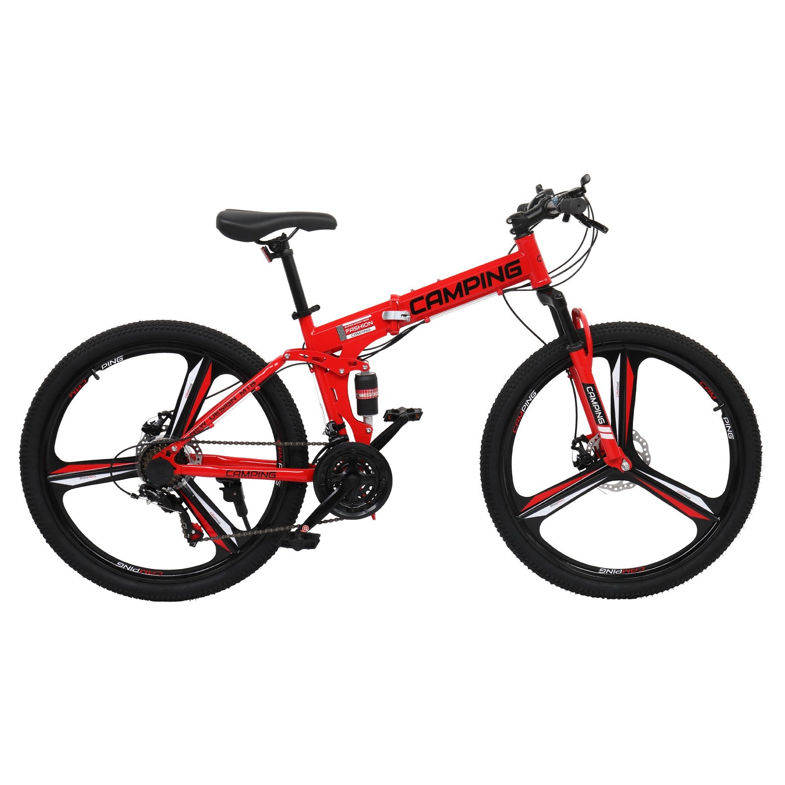 26" Folding Mountain Bike, Carbon Steel Frame, 21 Speed,Dual Suspension