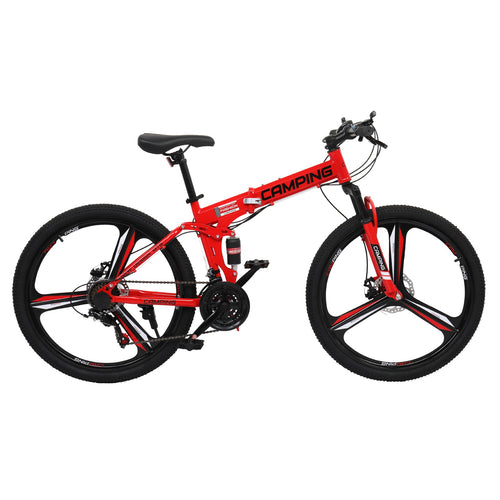26" Folding Mountain Bike, Carbon Steel Frame, 21 Speed,Dual Suspension
