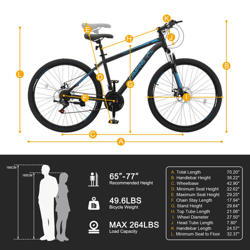 27.5 inch Mountain Bike with 21-Speed,Dual Disc Brake,Adjustable Seat